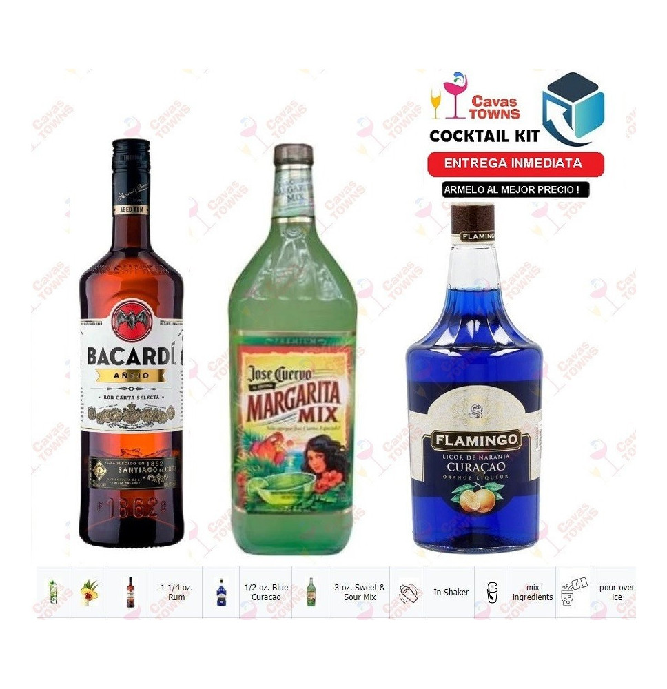 Ron Bacardi Cocktail Kit Blue Passion Receta Recipe - Cavas Towns